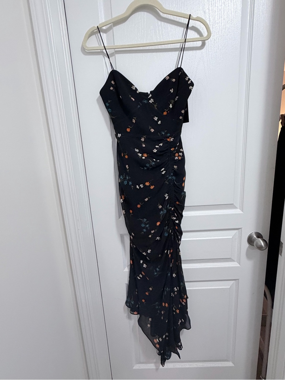 NICHOLAS Black Floral Ruched Asymmetric Slip Dress